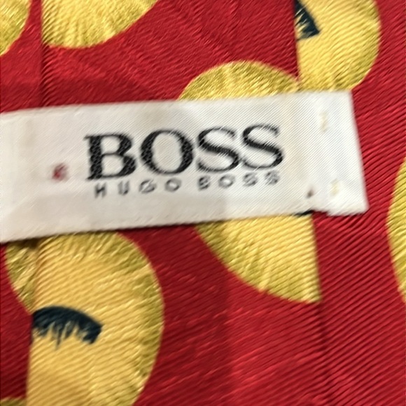 Men's Red Hugo Boss Tie with Yellow Polka Dots - Picture 5 of 6